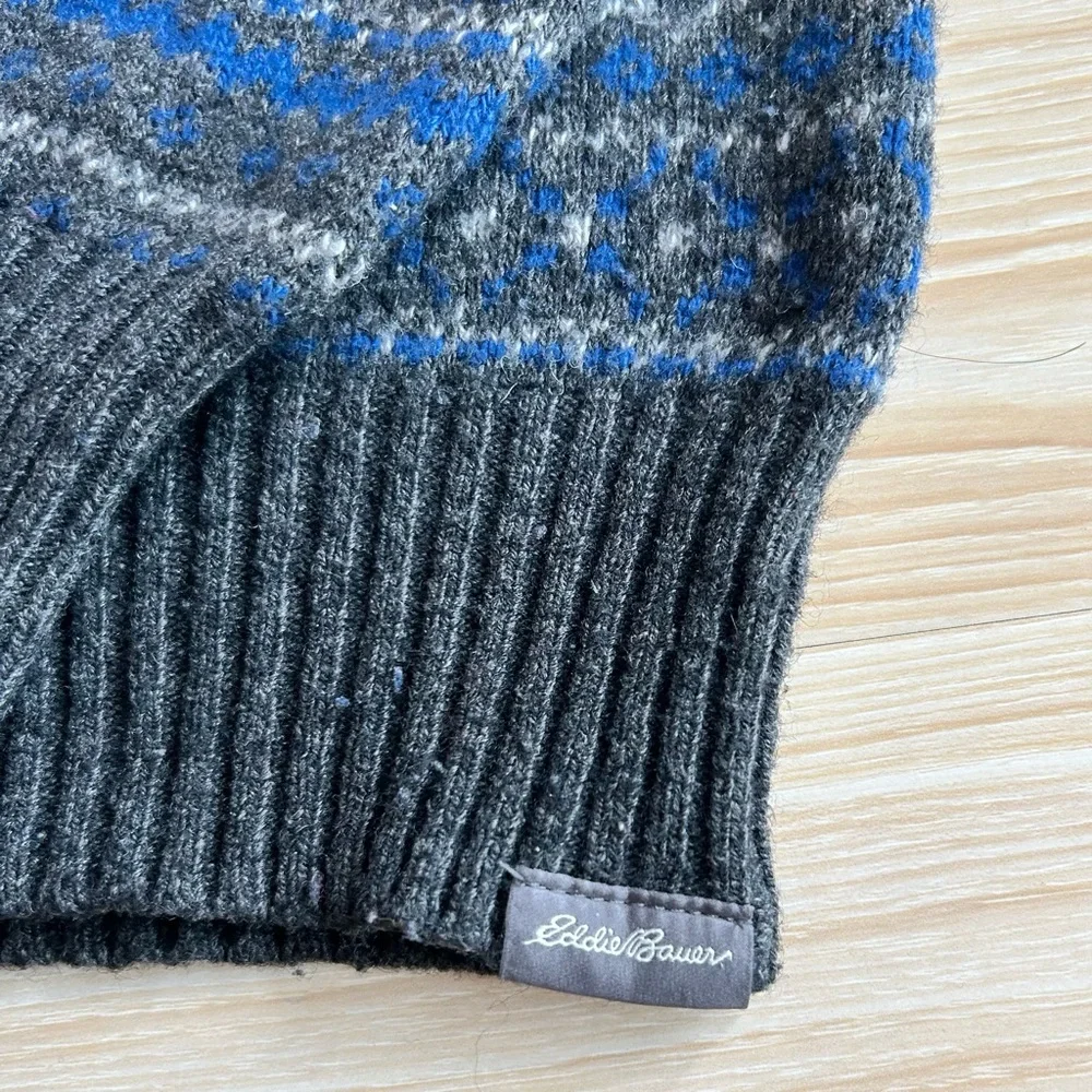 Eddie Bauer Men’s Fair Isle Wool Blend Crewneck Sweater- Blue/Gray - Large - Picture 7 of 10